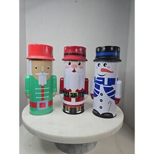 Santa Snowman & Nutcracker Candy Cookie Tin Christmas Canister Container (Empty)